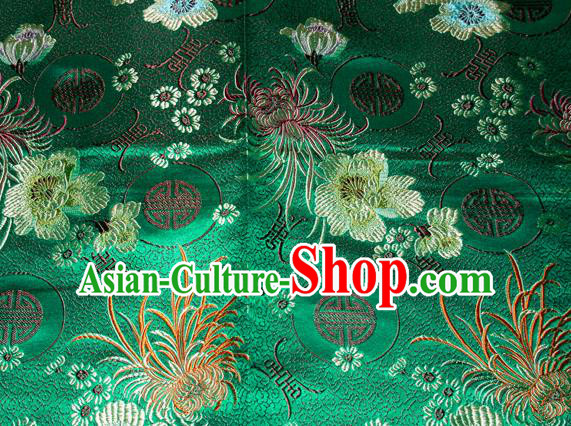 Chinese Traditional Silk Fabric Classical Chrysanthemum Pattern Tang Suit Green Brocade Cloth Cheongsam Material Drapery