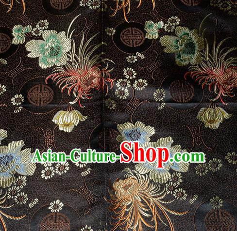 Chinese Traditional Silk Fabric Classical Chrysanthemum Pattern Tang Suit Black Brocade Cloth Cheongsam Material Drapery