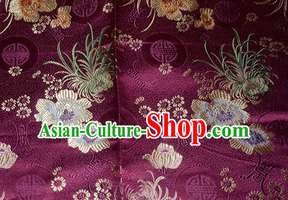 Chinese Traditional Silk Fabric Classical Chrysanthemum Pattern Tang Suit Purple Brocade Cloth Cheongsam Material Drapery