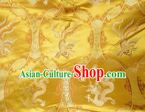 Classical Dragons Phoenix Pattern Chinese Traditional Golden Silk Fabric Tang Suit Brocade Cloth Cheongsam Material Drapery