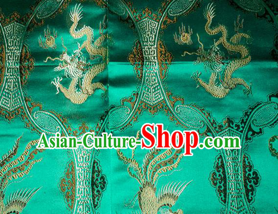 Classical Dragons Phoenix Pattern Chinese Traditional Green Silk Fabric Tang Suit Brocade Cloth Cheongsam Material Drapery