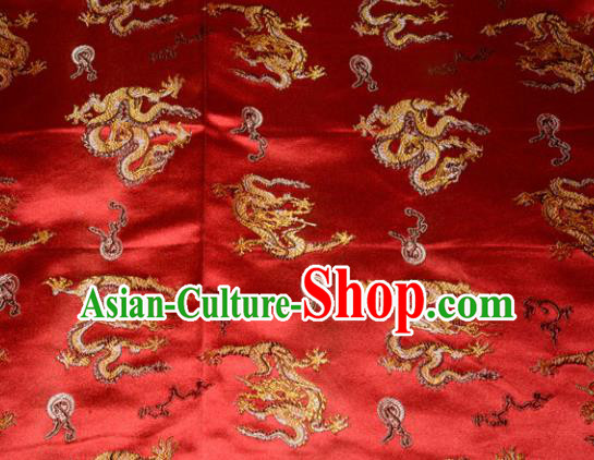 Wedding Classical Dragons Pattern Chinese Traditional Red Silk Fabric Tang Suit Brocade Cloth Cheongsam Material Drapery