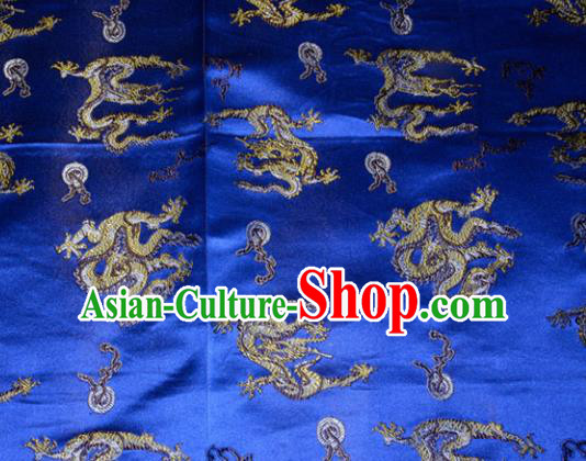 Wedding Classical Dragons Pattern Chinese Traditional Royalblue Silk Fabric Tang Suit Brocade Cloth Cheongsam Material Drapery