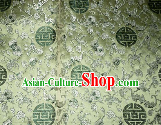 Classical Pomegranate Blossom Pattern Chinese Traditional Green Silk Fabric Tang Suit Brocade Cloth Cheongsam Material Drapery