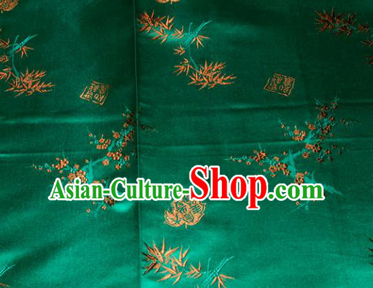 Chinese Traditional Silk Fabric Plum Blossom Bamboo Pattern Tang Suit Green Brocade Cloth Cheongsam Material Drapery