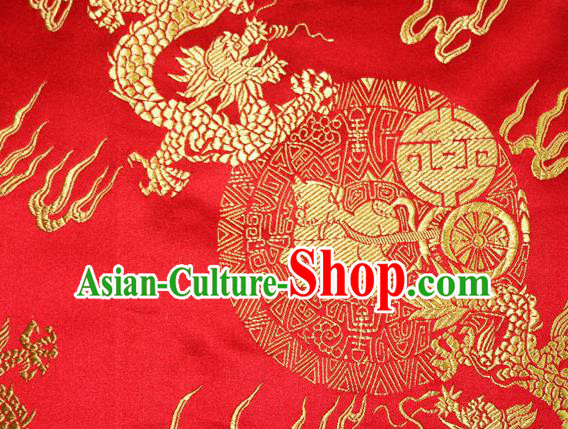 Chinese Traditional Silk Fabric Dragons Pattern Tang Suit Red Brocade Cloth Cheongsam Material Drapery