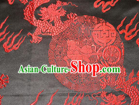 Chinese Traditional Silk Fabric Red Dragons Pattern Tang Suit Brocade Cloth Cheongsam Material Drapery