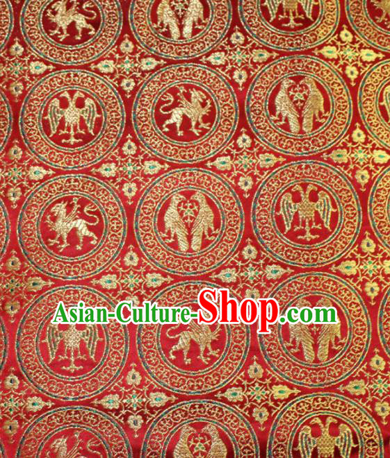 Chinese Traditional Silk Fabric Egypt Pattern Tang Suit Red Brocade Cloth Cheongsam Material Drapery