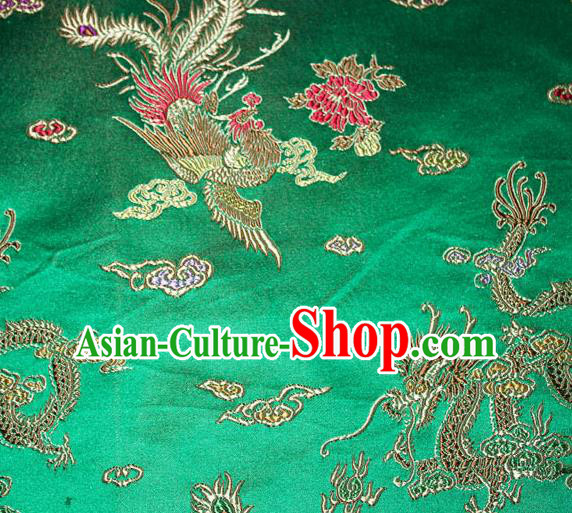 Chinese Traditional Silk Fabric Dragon Phoenix Peony Pattern Tang Suit Green Brocade Cloth Cheongsam Material Drapery