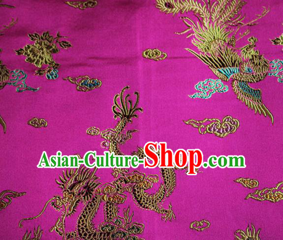 Chinese Traditional Silk Fabric Dragon Phoenix Peony Pattern Tang Suit Rosy Brocade Cloth Cheongsam Material Drapery