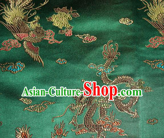 Chinese Traditional Green Silk Fabric Dragon Phoenix Peony Pattern Tang Suit Brocade Cloth Cheongsam Material Drapery