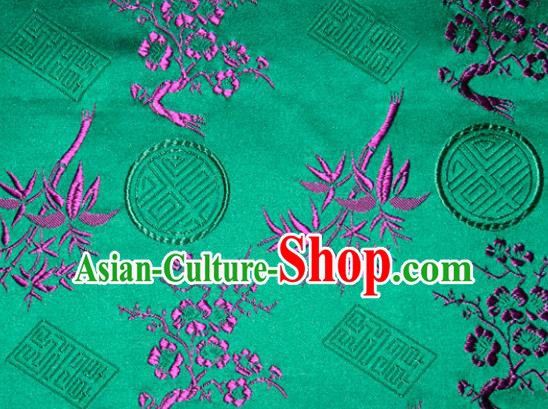 Chinese Traditional Silk Fabric Plum Blossom Bamboo Pattern Tang Suit Green Brocade Cloth Cheongsam Material Drapery