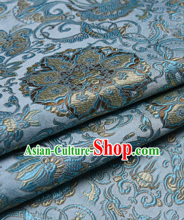 Chinese Traditional Silk Fabric Tang Suit Blue Brocade Cloth Cheongsam Material Drapery