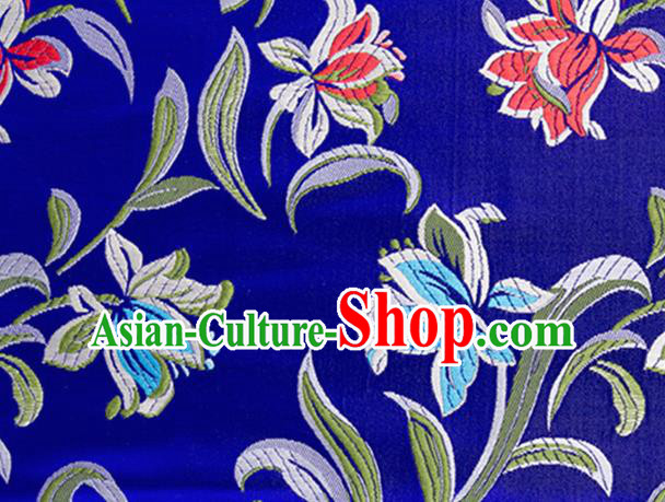 Chinese Traditional Silk Fabric Tang Suit Classical Pattern Royalblue Brocade Cloth Cheongsam Material Drapery