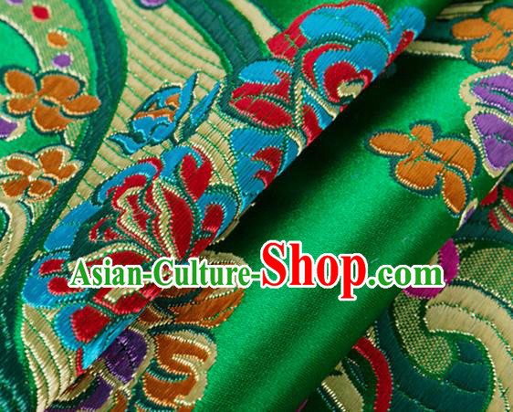 Chinese Traditional Green Silk Fabric Tang Suit Classical Flowers Pattern Brocade Cloth Cheongsam Material Drapery