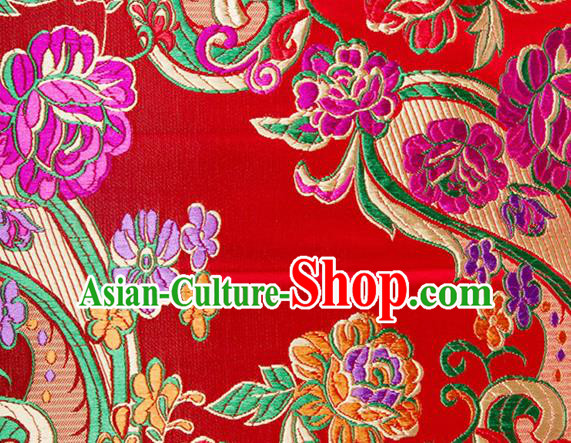 Chinese Traditional Red Silk Fabric Tang Suit Classical Flowers Pattern Brocade Cloth Cheongsam Material Drapery