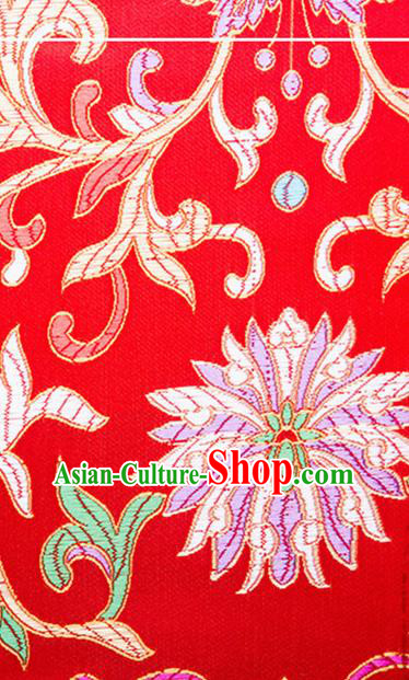 Chinese Traditional Red Brocade Fabric Tang Suit Classical Flowers Pattern Silk Cloth Cheongsam Material Drapery