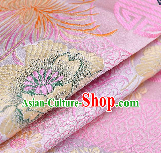 Chinese Traditional Pink Brocade Fabric Chrysanthemum Pattern Tang Suit Silk Cloth Cheongsam Material Drapery