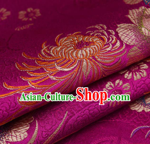 Chinese Traditional Amaranth Brocade Fabric Chrysanthemum Pattern Tang Suit Silk Cloth Cheongsam Material Drapery