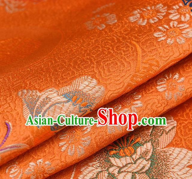 Chinese Traditional Orange Brocade Fabric Chrysanthemum Pattern Tang Suit Silk Cloth Cheongsam Material Drapery
