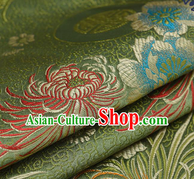 Chinese Traditional Olive Green Brocade Fabric Chrysanthemum Pattern Tang Suit Silk Cloth Cheongsam Material Drapery