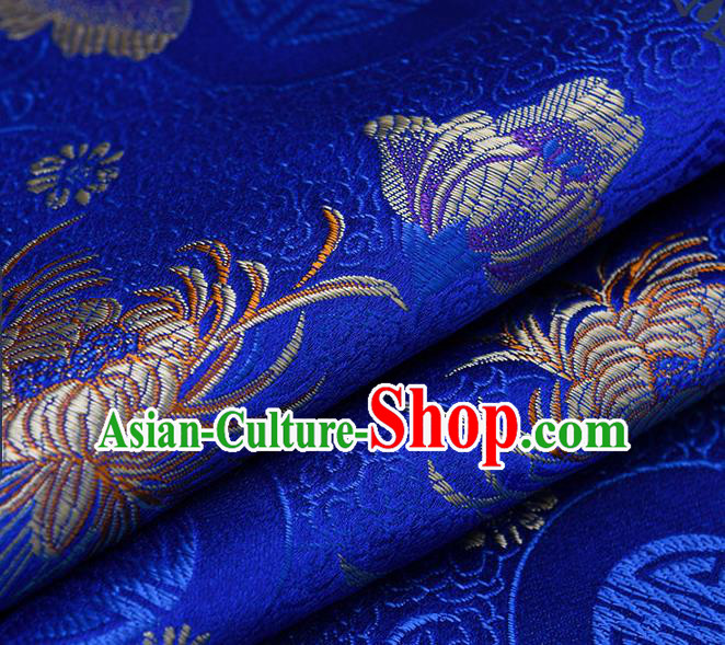 Chinese Traditional Royalblue Brocade Fabric Chrysanthemum Pattern Tang Suit Silk Cloth Cheongsam Material Drapery