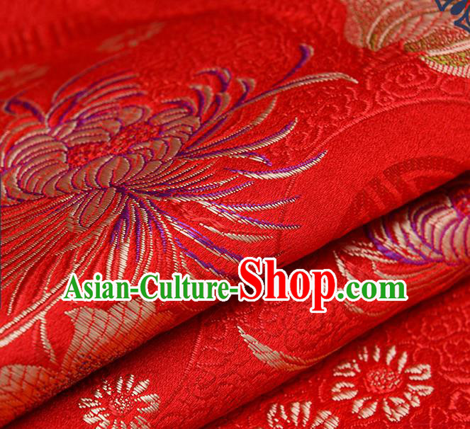 Chinese Traditional Red Brocade Fabric Chrysanthemum Pattern Tang Suit Silk Cloth Cheongsam Material Drapery