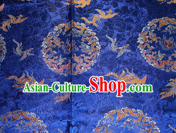 Chinese Traditional Silk Fabric Dragon Phoenix Pattern Tang Suit Royalblue Brocade Cloth Cheongsam Material Drapery