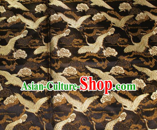 Chinese Traditional Silk Fabric Crane Pattern Tang Suit Black Brocade Cloth Cheongsam Material Drapery