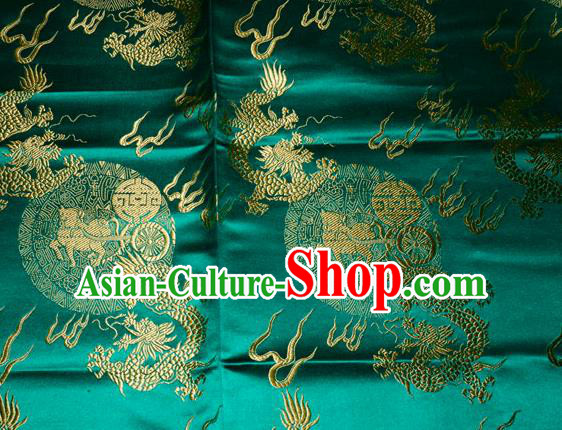 Chinese Traditional Silk Fabric Dragons Pattern Tang Suit Green Brocade Cloth Cheongsam Material Drapery