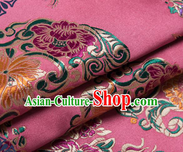 Chinese Traditional Palace Pattern Tang Suit Brocade Pink Fabric Silk Cloth Cheongsam Material Drapery