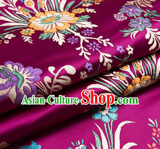 Chinese Traditional Begonia Pattern Tang Suit Purple Brocade Fabric Silk Cloth Cheongsam Material Drapery