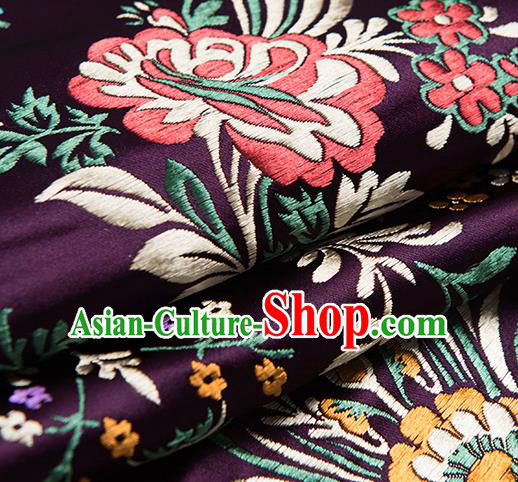 Chinese Traditional Begonia Pattern Tang Suit Deep Purple Brocade Fabric Silk Cloth Cheongsam Material Drapery