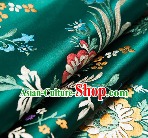 Chinese Traditional Begonia Pattern Tang Suit Green Brocade Fabric Silk Cloth Cheongsam Material Drapery