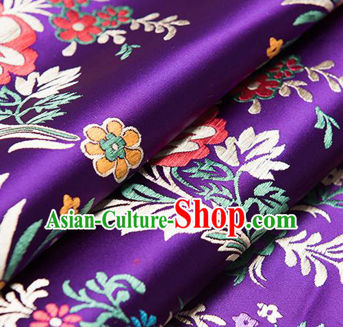 Chinese Traditional Begonia Pattern Tang Suit Purple Brocade Fabric Silk Cloth Cheongsam Material Drapery