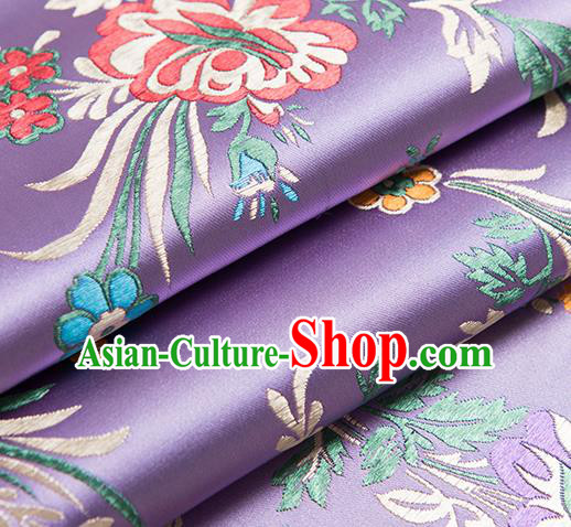 Chinese Traditional Begonia Pattern Tang Suit Light Purple Brocade Fabric Silk Cloth Cheongsam Material Drapery