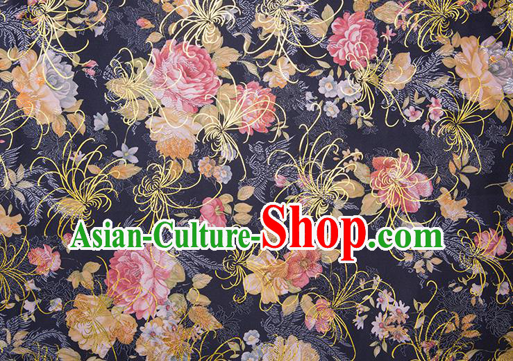 Chinese Traditional Peony Pattern Tang Suit Black Brocade Fabric Silk Cloth Cheongsam Material Drapery