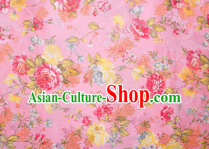 Chinese Traditional Peony Flowers Pattern Tang Suit Pink Brocade Fabric Silk Cloth Cheongsam Material Drapery