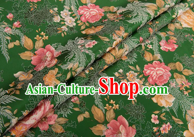 Chinese Traditional Peony Flowers Pattern Tang Suit Green Brocade Fabric Silk Cloth Cheongsam Material Drapery