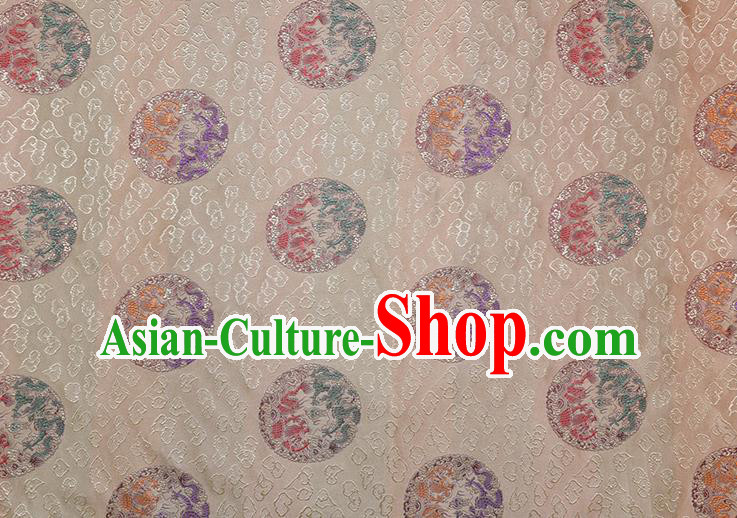 Chinese Traditional Round Dragons Pattern Tang Suit White Brocade Fabric Silk Cloth Cheongsam Material Drapery