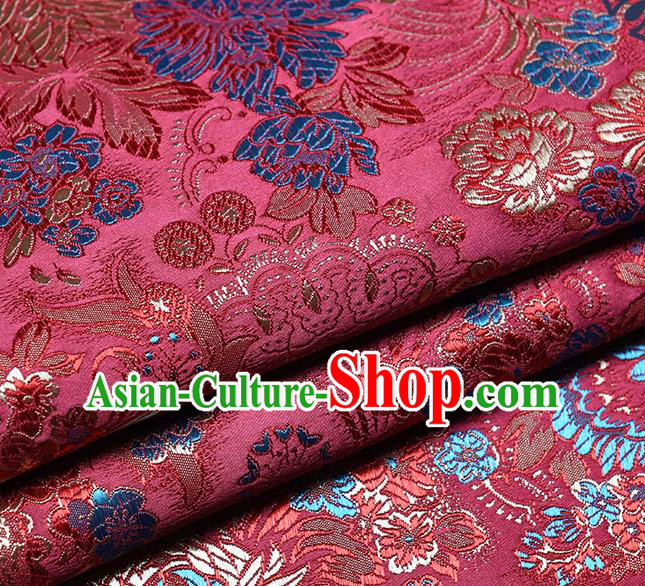 Chinese Traditional Tang Suit Purplish Red Brocade Fabric Peony Pattern Silk Cloth Cheongsam Material Drapery