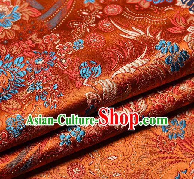Chinese Traditional Tang Suit Orange Brocade Fabric Peony Pattern Silk Cloth Cheongsam Material Drapery
