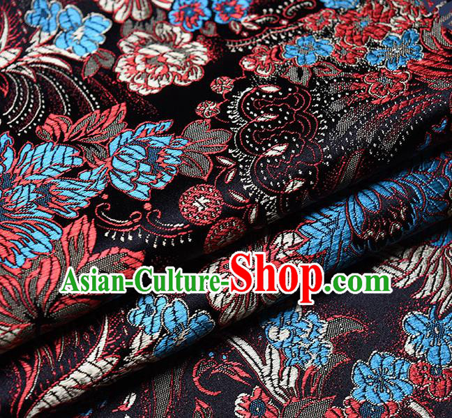Chinese Traditional Tang Suit Black Brocade Fabric Peony Pattern Silk Cloth Cheongsam Material Drapery