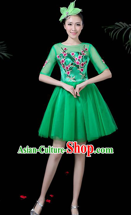 Professional Modern Dance Costume Chorus Green Bubble Veil Dress for Women