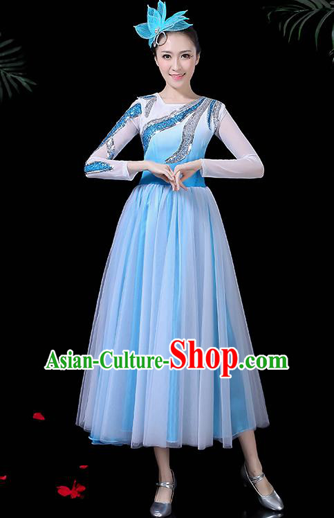 Professional Modern Dance Costume Chorus Umbrella Dance Blue Dress for Women