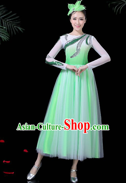 Professional Modern Dance Costume Chorus Umbrella Dance Green Dress for Women