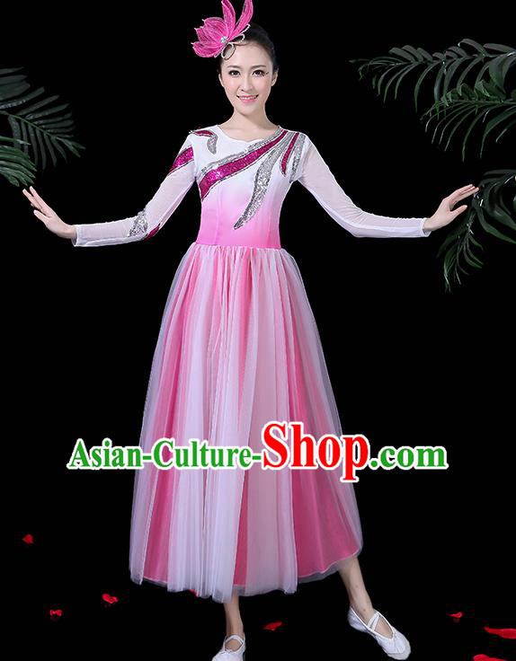 Professional Modern Dance Costume Chorus Umbrella Dance Pink Dress for Women