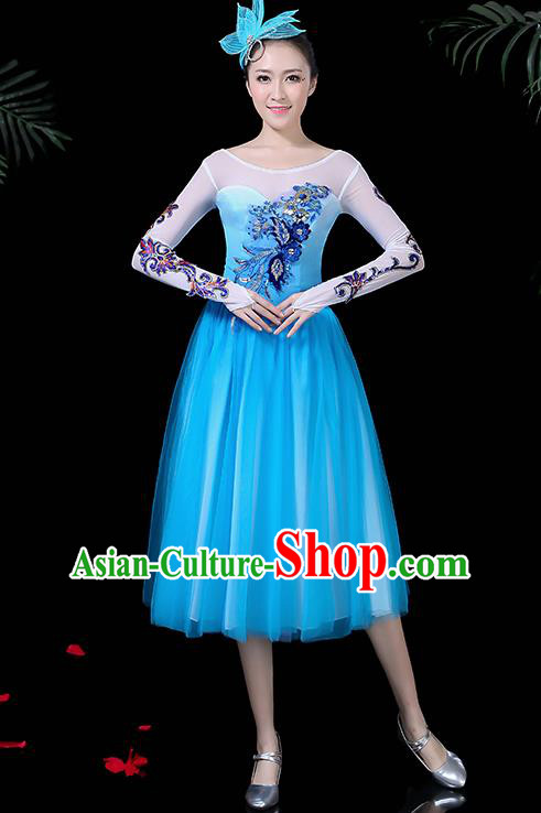Professional Stage Performance Modern Dance Costume Chorus Blue Dress for Women