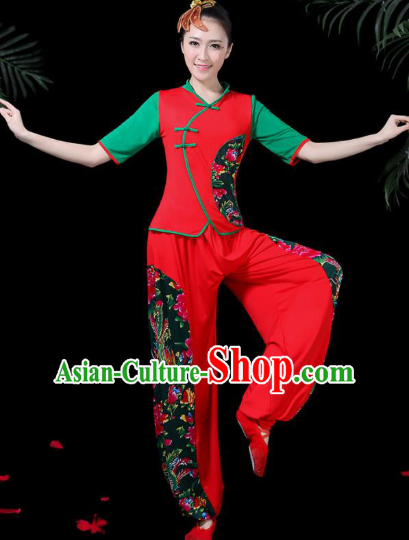 Chinese Classical Fan Dance Red Costume Traditional Folk Dance Yangko Clothing for Women