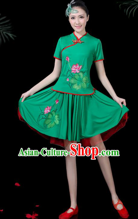 Chinese Classical Lotus Dance Green Costume Traditional Folk Dance Yangko Clothing for Women